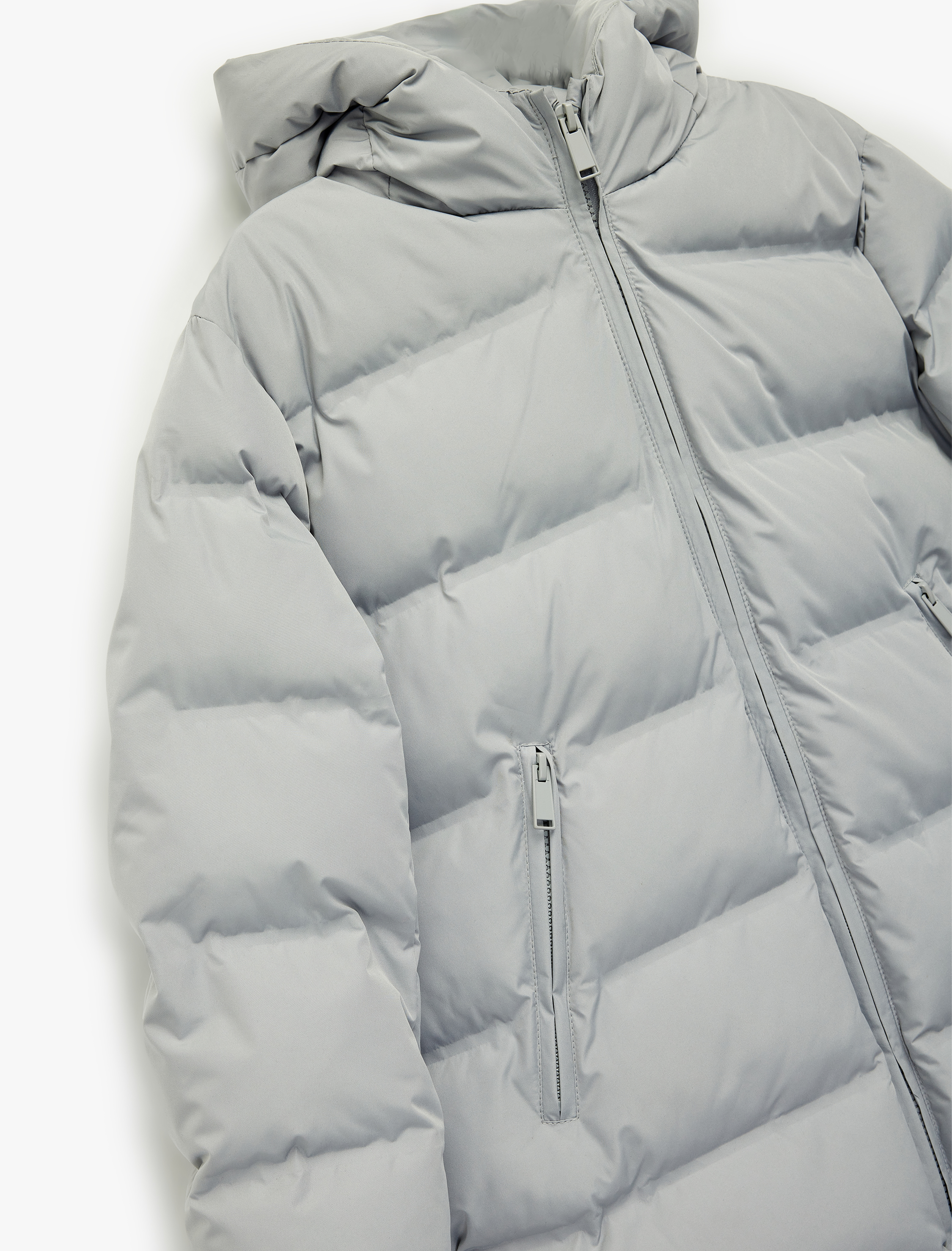  Kız Çocuk Uzun Kollu Fermuarlı Oversize Kapşonlu Uzun Şişme Mont