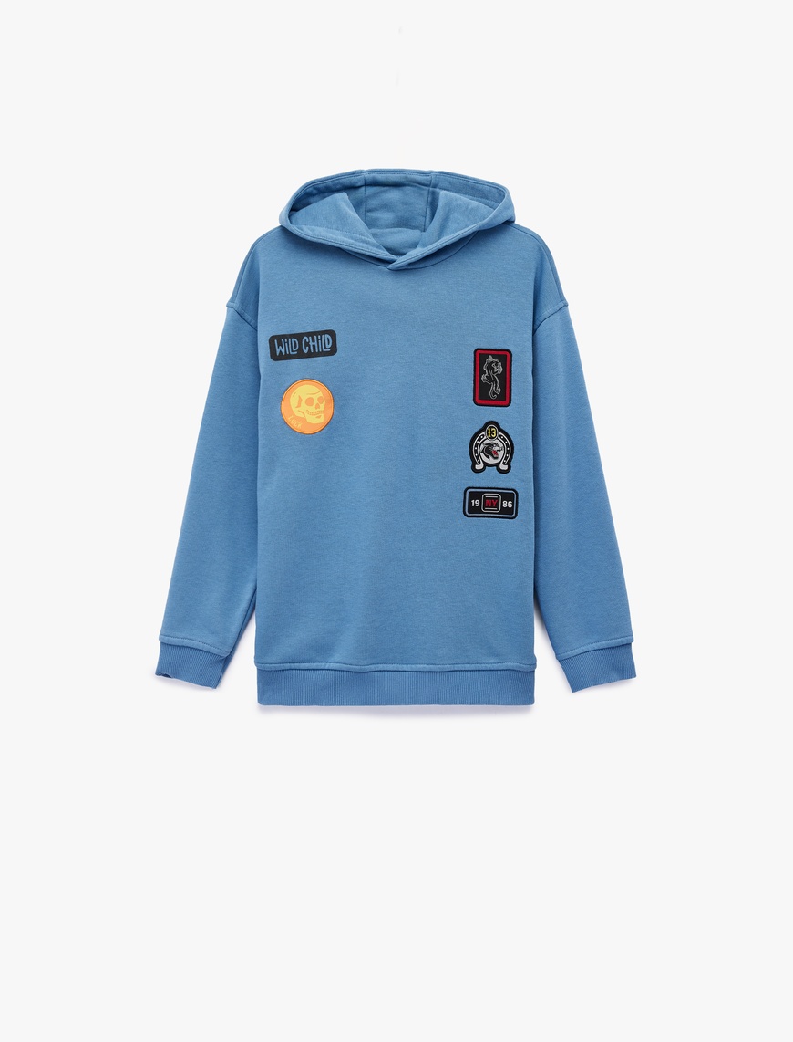 Koton Aplike Detaylı Uzun Kollu Şardonlu Kapşonlu  Sweatshirt