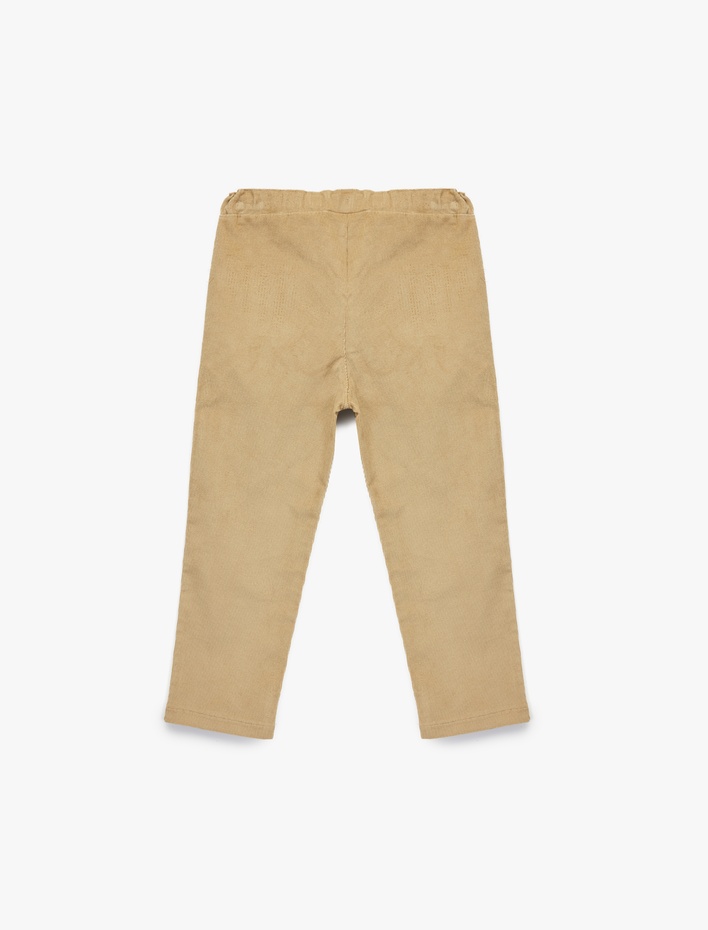 Erkek Bebek Pamuklu Cepli Beli Lastikli Havuç Kesim Kadife Pantolon