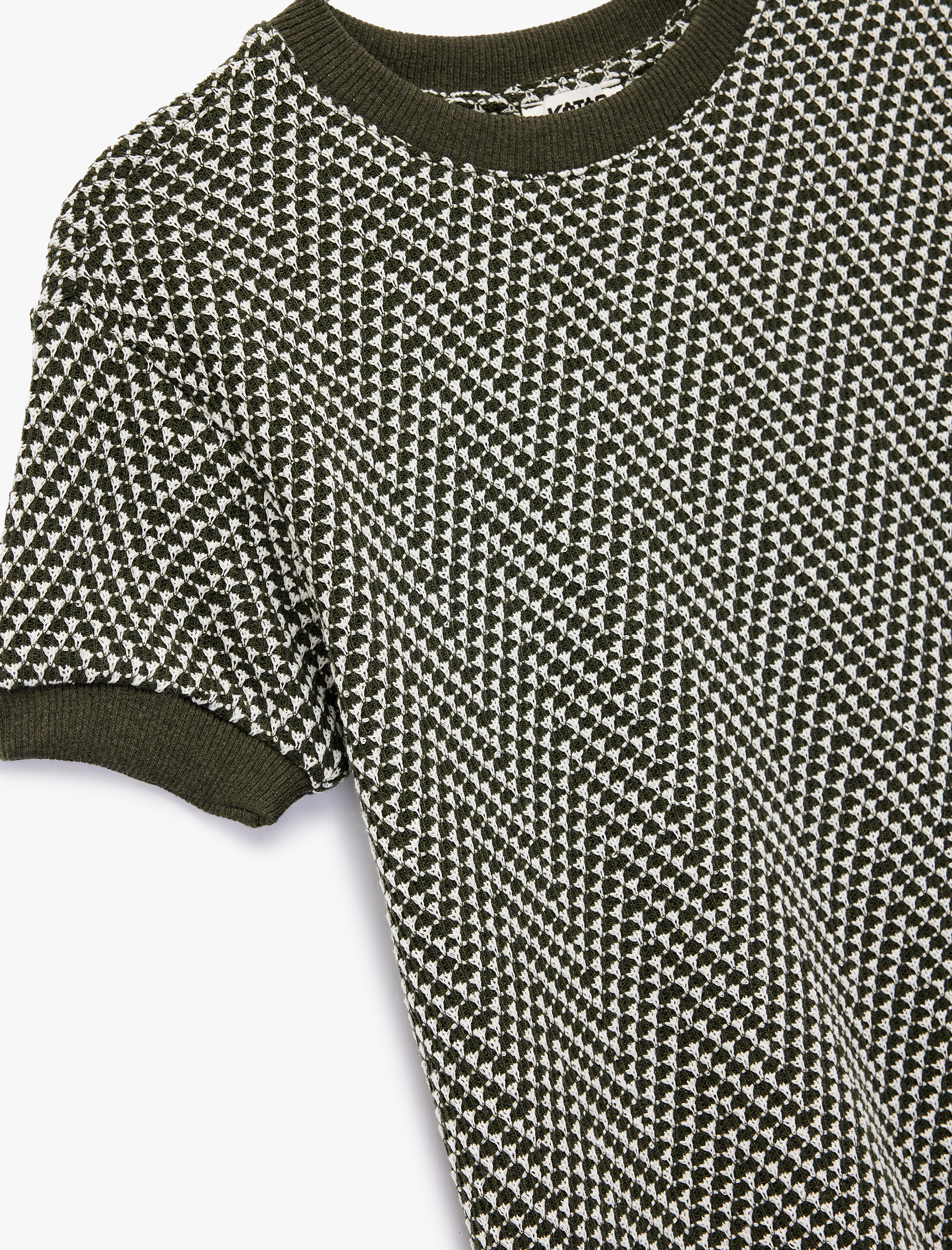  Erkek Çocuk Bisiklet Yaka Balıksırtı Desenli Kısa Kollu Oversize Sweatshirt