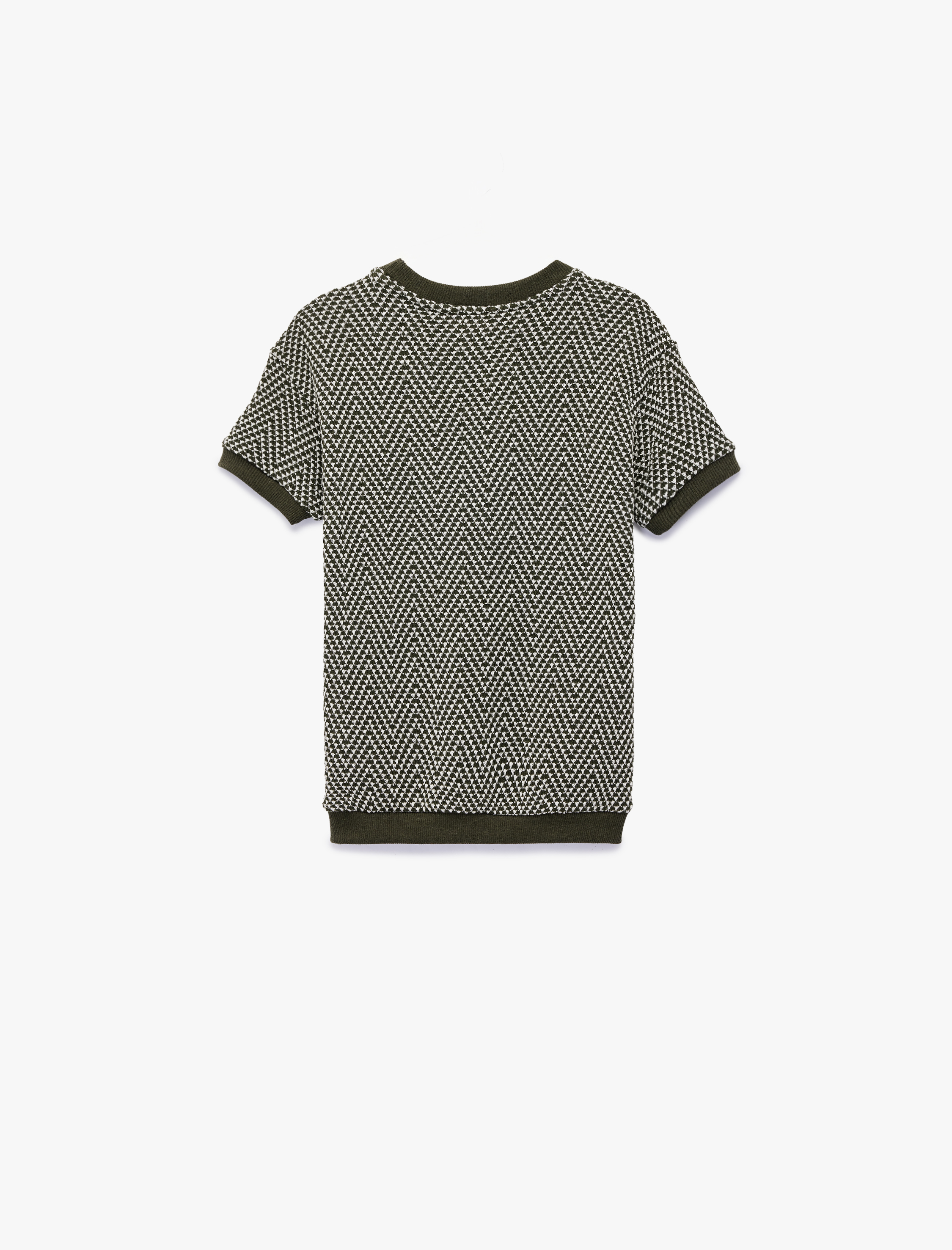  Erkek Çocuk Bisiklet Yaka Balıksırtı Desenli Kısa Kollu Oversize Sweatshirt