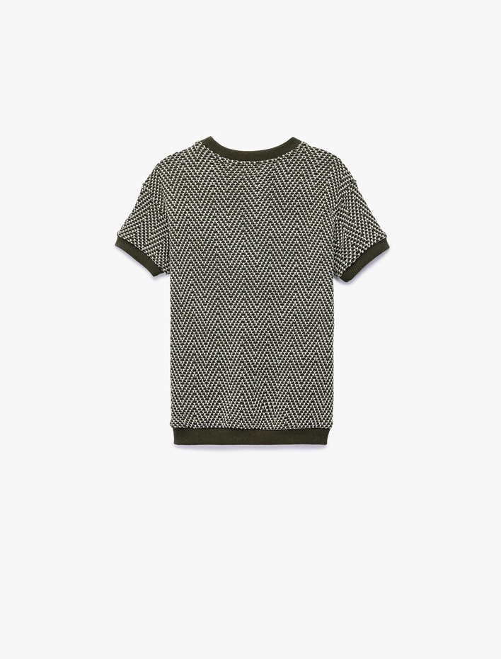 Erkek Çocuk Bisiklet Yaka Balıksırtı Desenli Kısa Kollu Oversize Sweatshirt