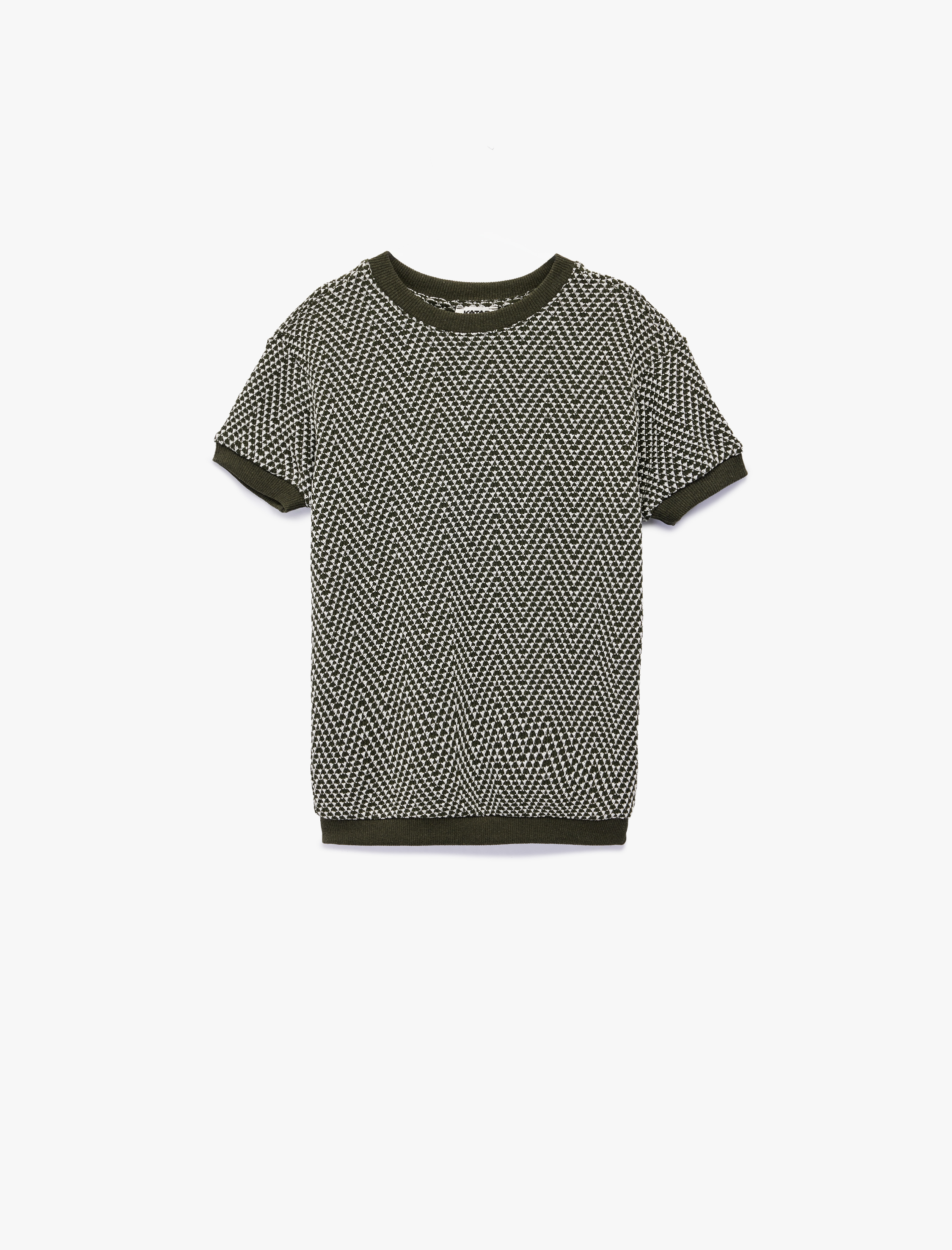  Erkek Çocuk Bisiklet Yaka Balıksırtı Desenli Kısa Kollu Oversize Sweatshirt