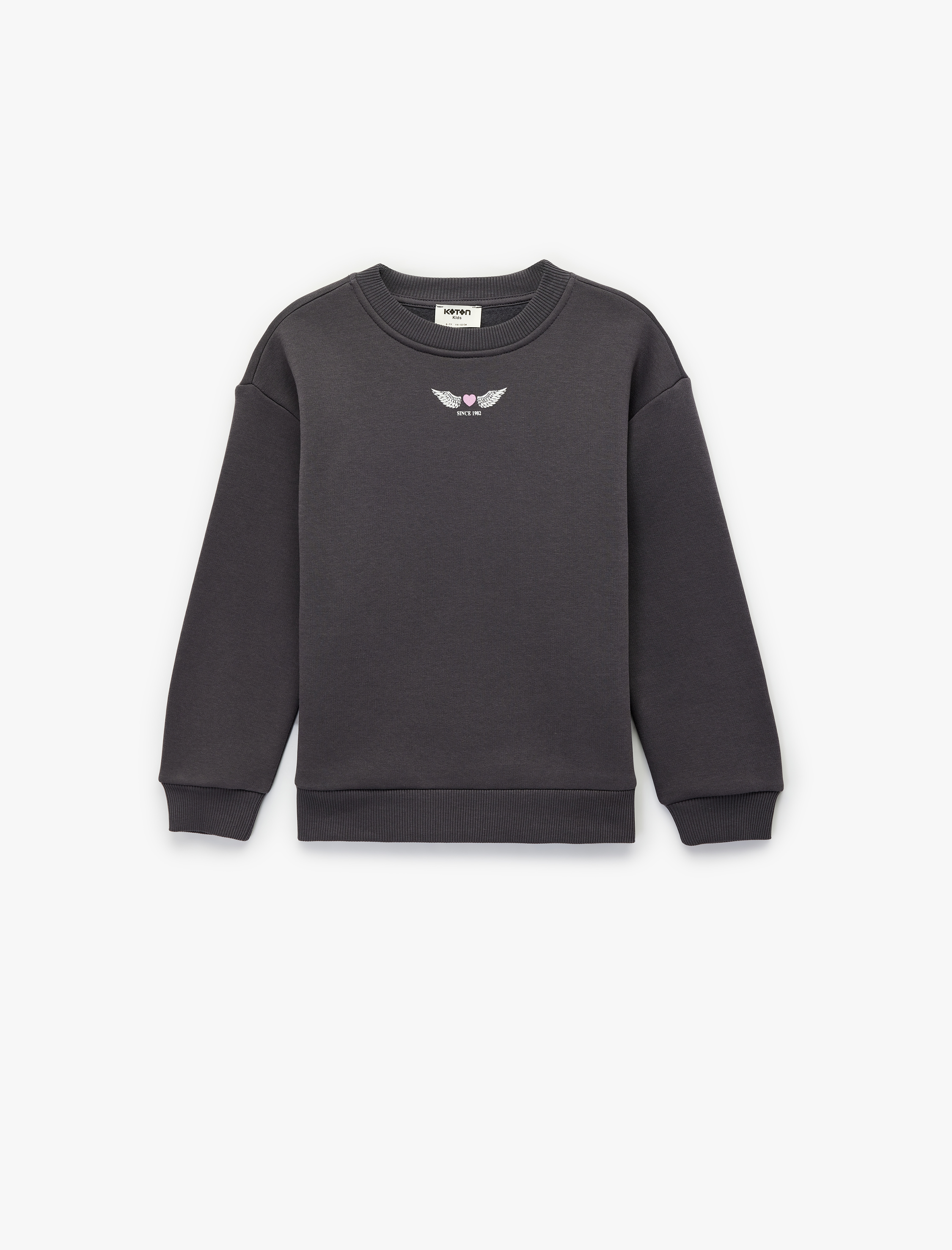  Kız Çocuk Uzun Kollu Bisiklet Yaka Baskılı Sweatshirt