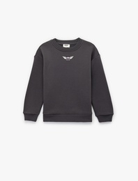 Uzun Kollu Bisiklet Yaka Baskılı Sweatshirt