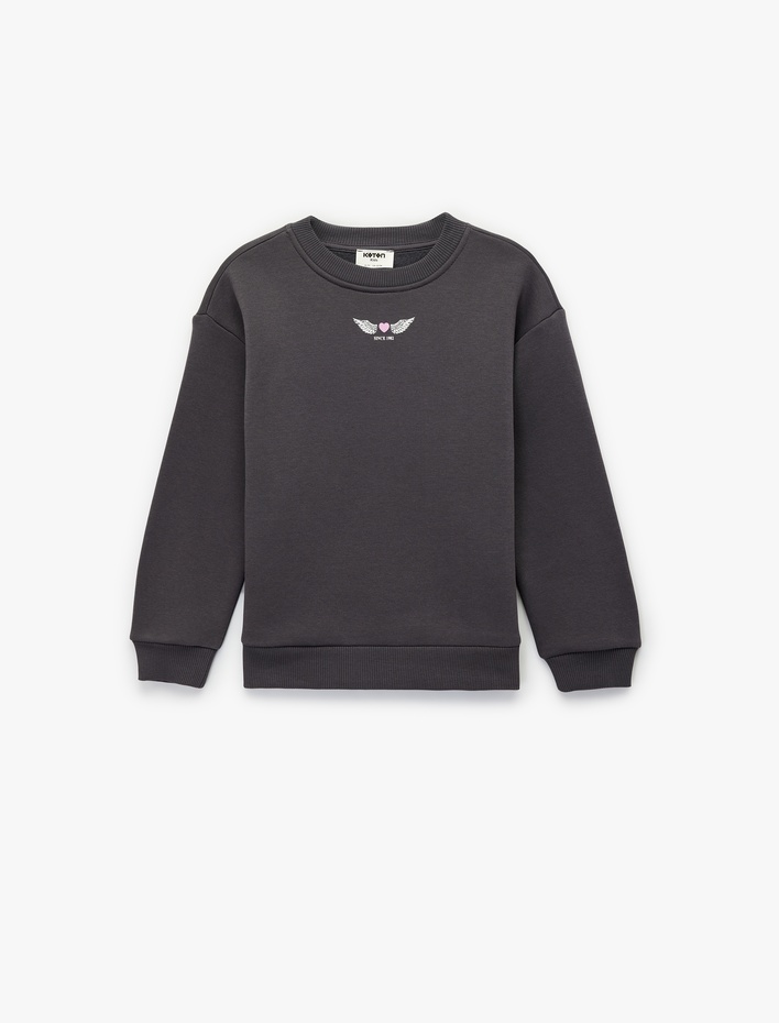 Kız Çocuk Uzun Kollu Bisiklet Yaka Baskılı Sweatshirt