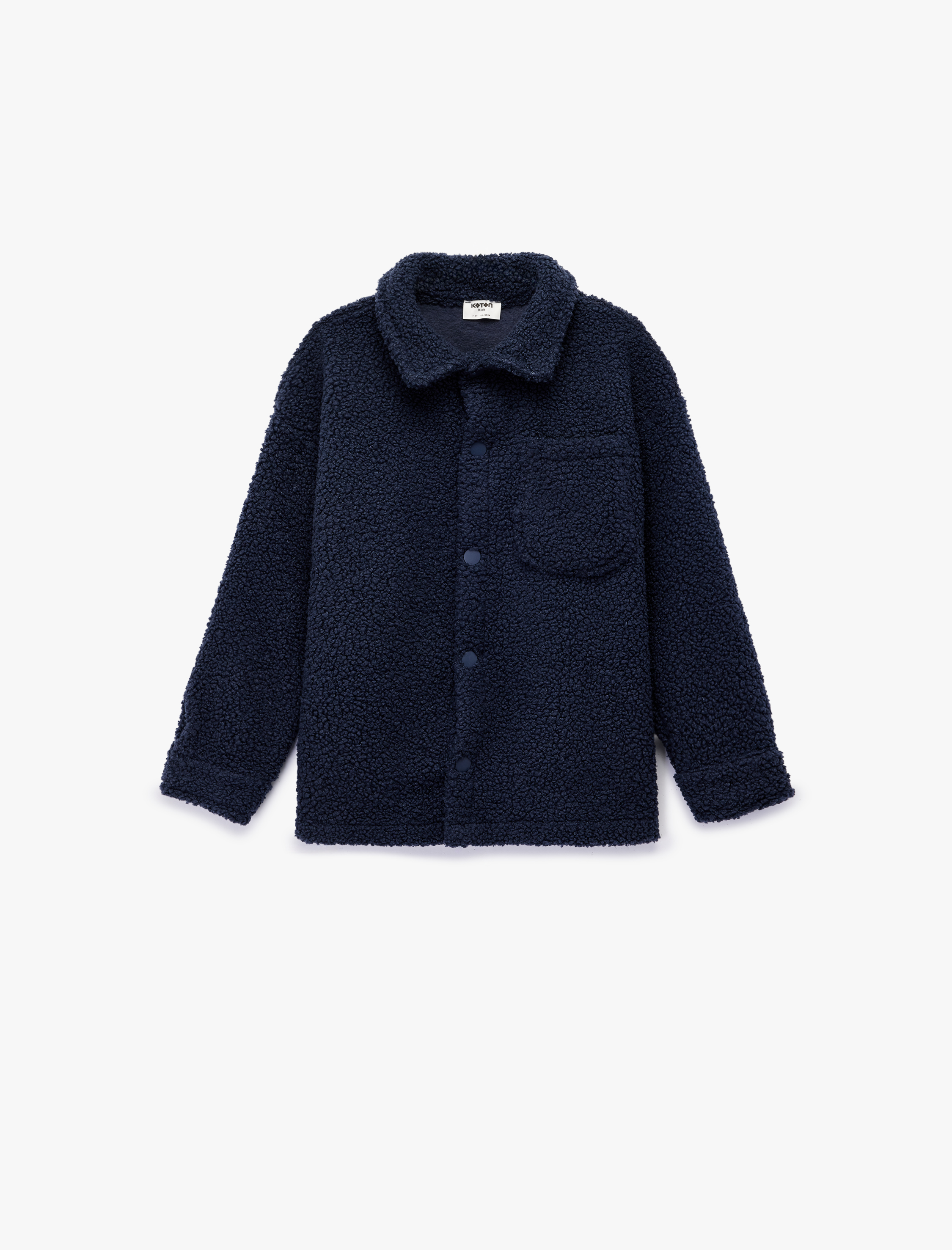  Erkek Çocuk Çıt Çıt Düğme Detaylı Kapaklı Cepli Uzun Kollu Peluş Ceket