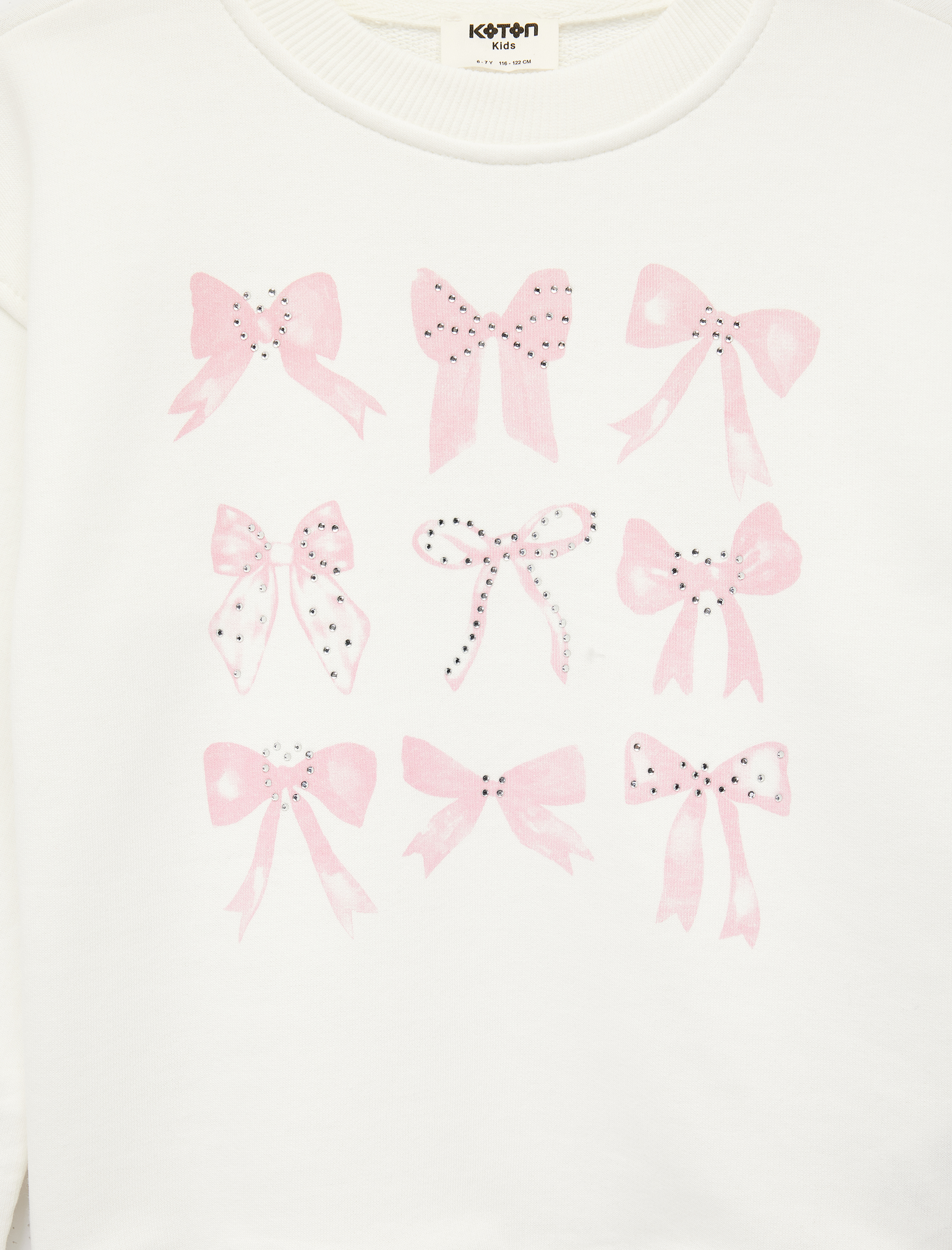  Kız Çocuk Uzun Kollu Bisiklet Yaka Fiyonk Baskılı Pamuklu Oversize Sweatshirt