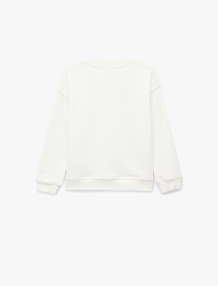 Kız Çocuk Uzun Kollu Bisiklet Yaka Fiyonk Baskılı Pamuklu Oversize Sweatshirt