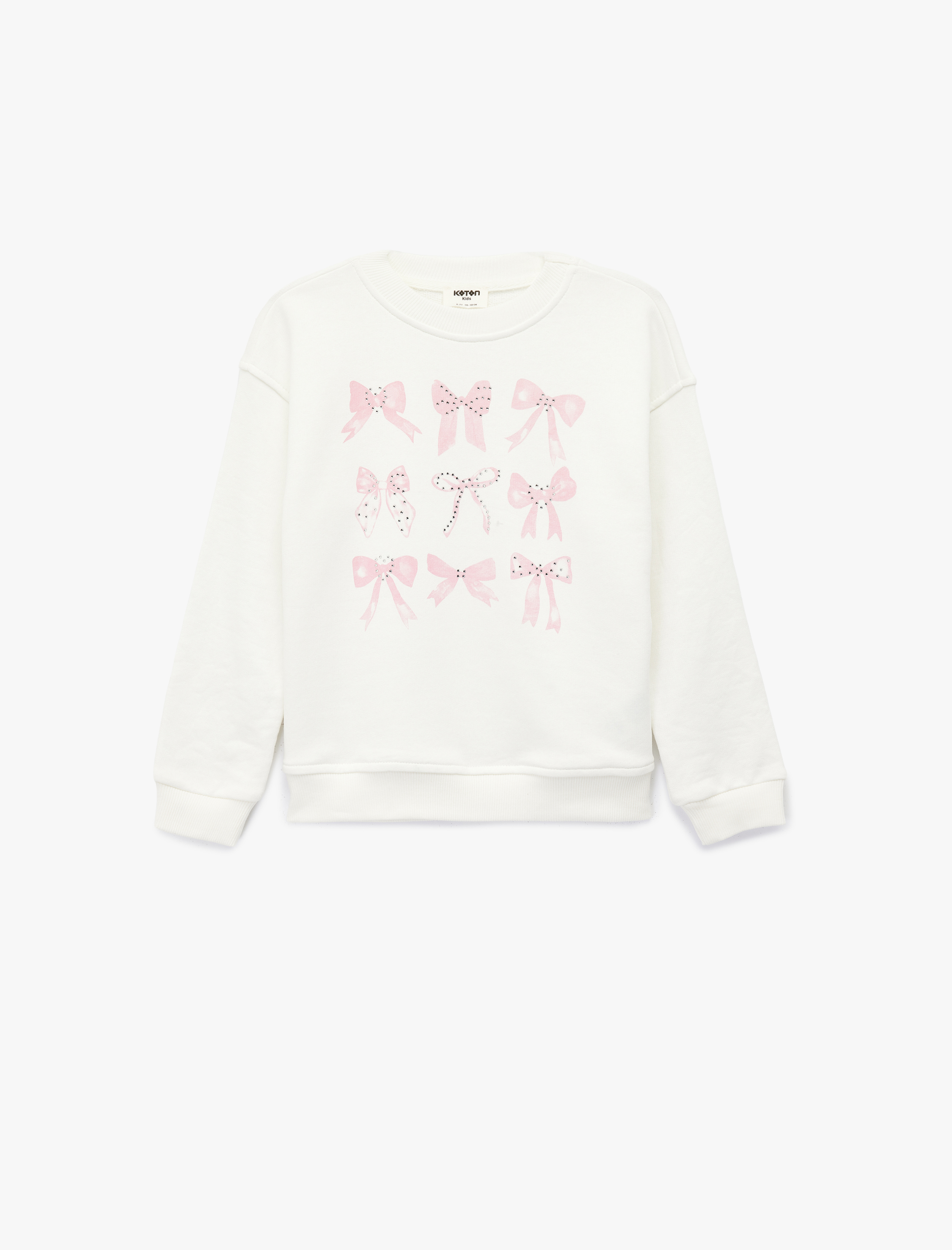  Kız Çocuk Uzun Kollu Bisiklet Yaka Fiyonk Baskılı Pamuklu Oversize Sweatshirt