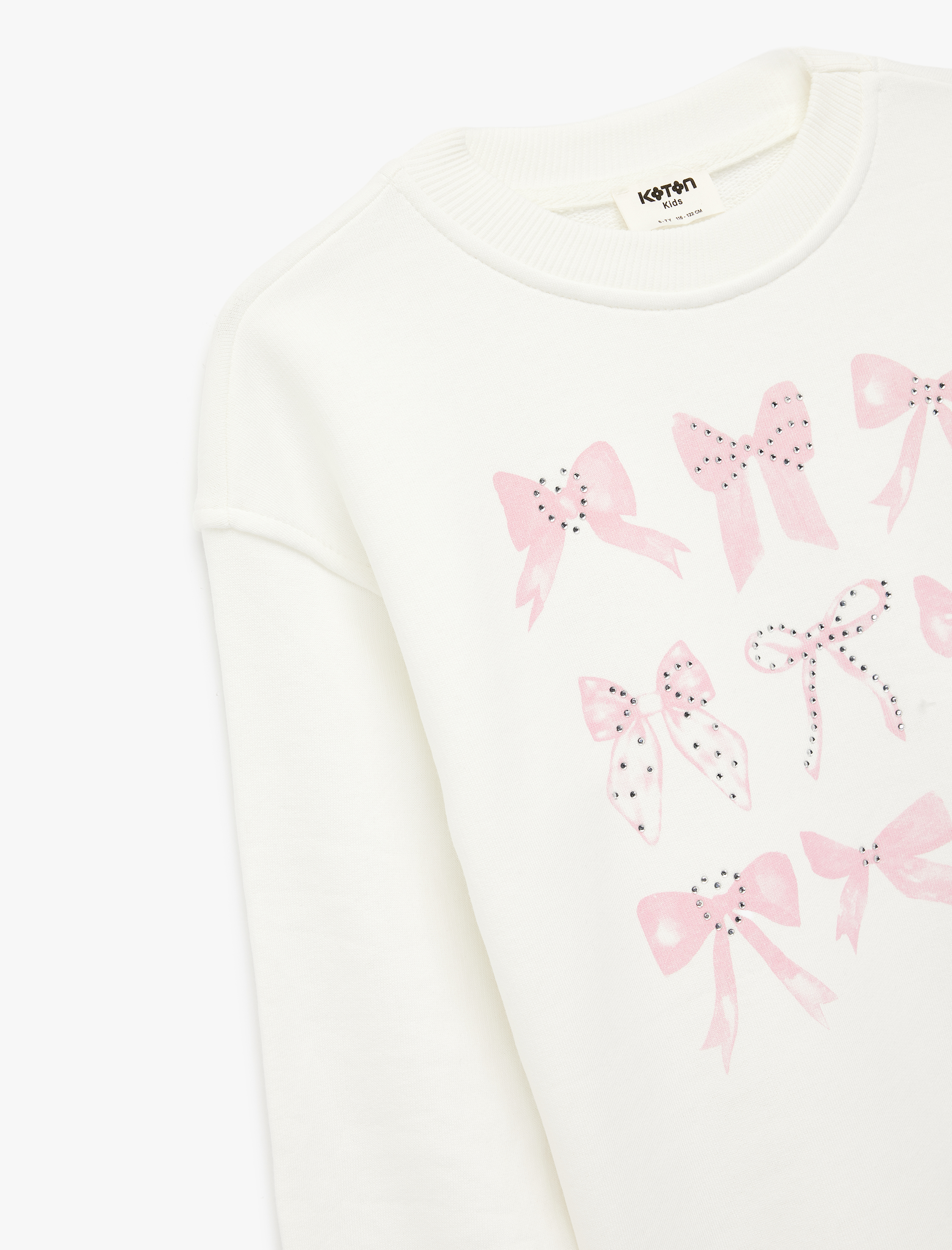  Kız Çocuk Uzun Kollu Bisiklet Yaka Fiyonk Baskılı Pamuklu Oversize Sweatshirt