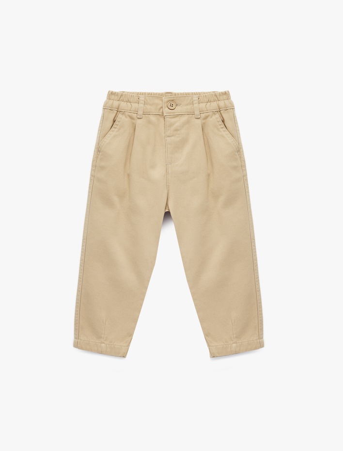 Erkek Bebek Beli Lastikli Düğmeli Pamuklu Havuç Kesim Pantolon