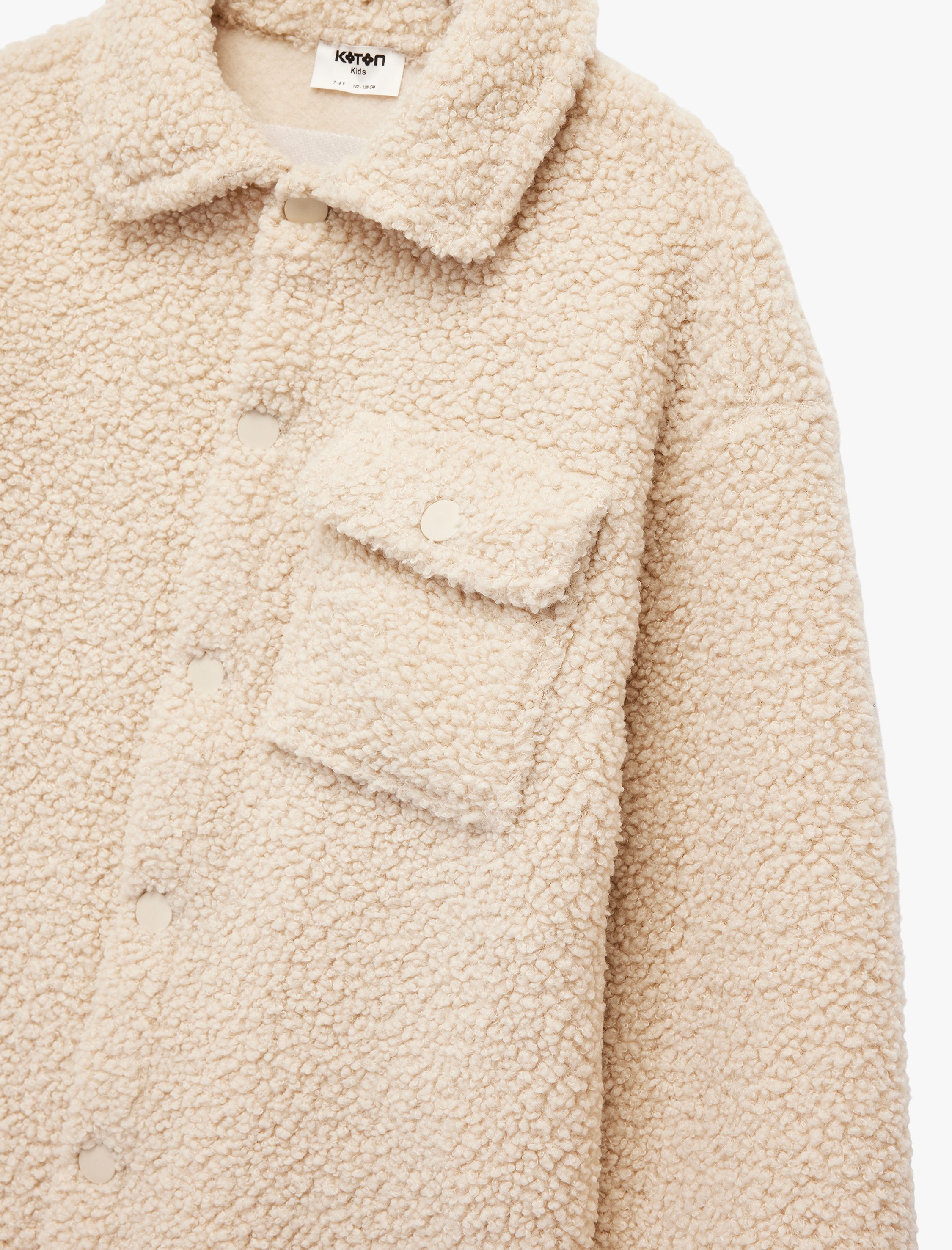  Erkek Çocuk Kapaklı Cep Detaylı Düğmeli Uzun Kollu Peluş Ceket