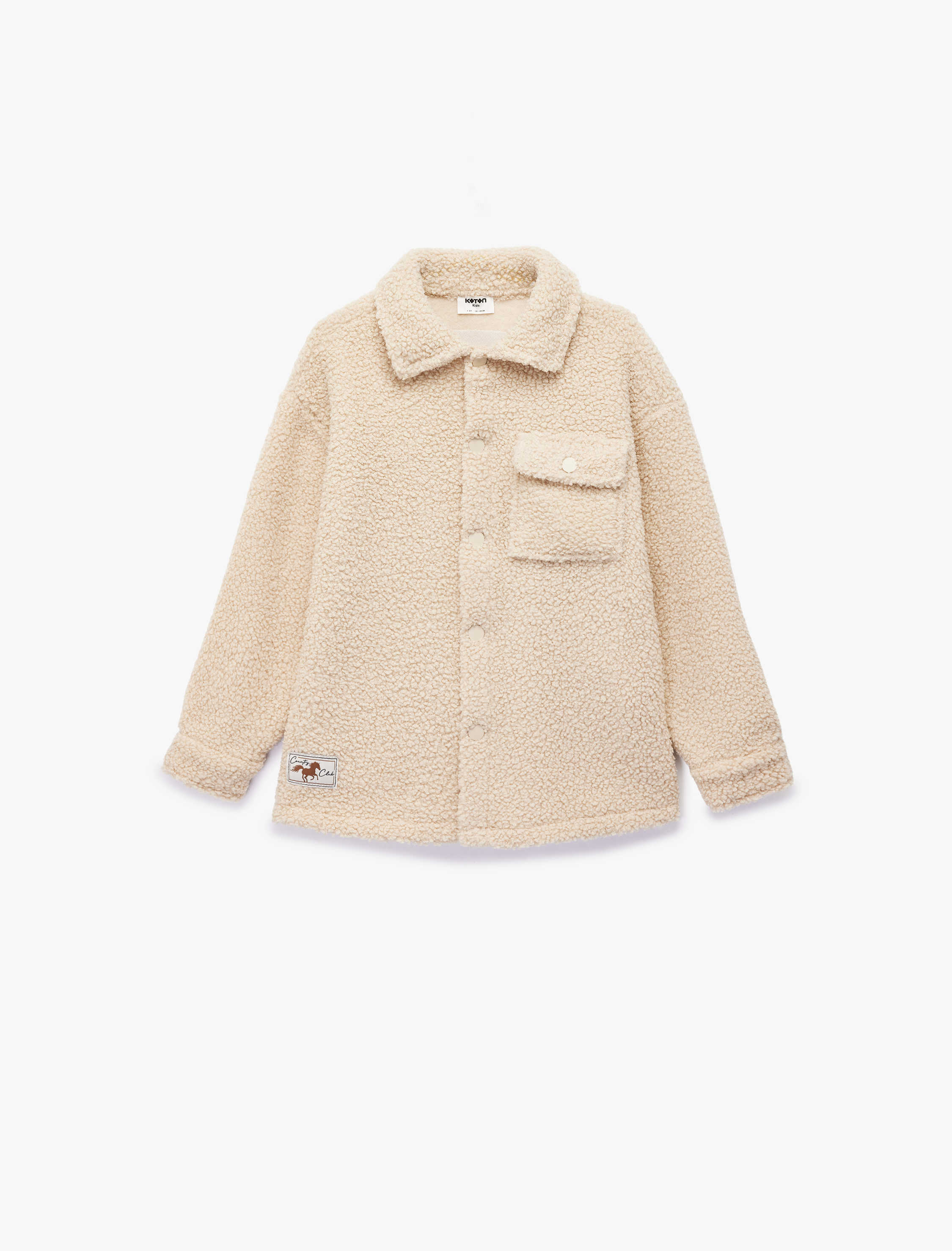  Erkek Çocuk Kapaklı Cep Detaylı Düğmeli Uzun Kollu Peluş Ceket