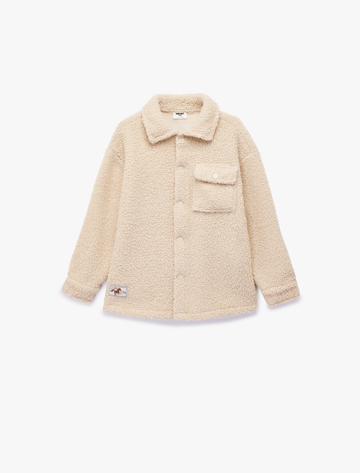 Erkek Çocuk Kapaklı Cep Detaylı Düğmeli Uzun Kollu Peluş Ceket