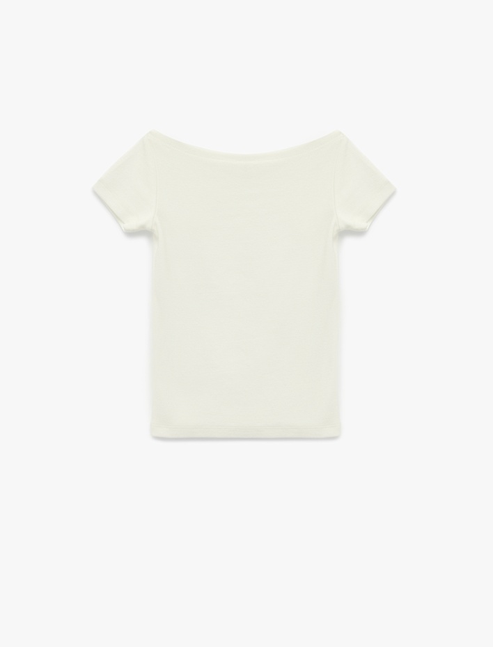 Kız Çocuk Asimetrik Düşük Omuz Kısa Kollu Modal Tişört