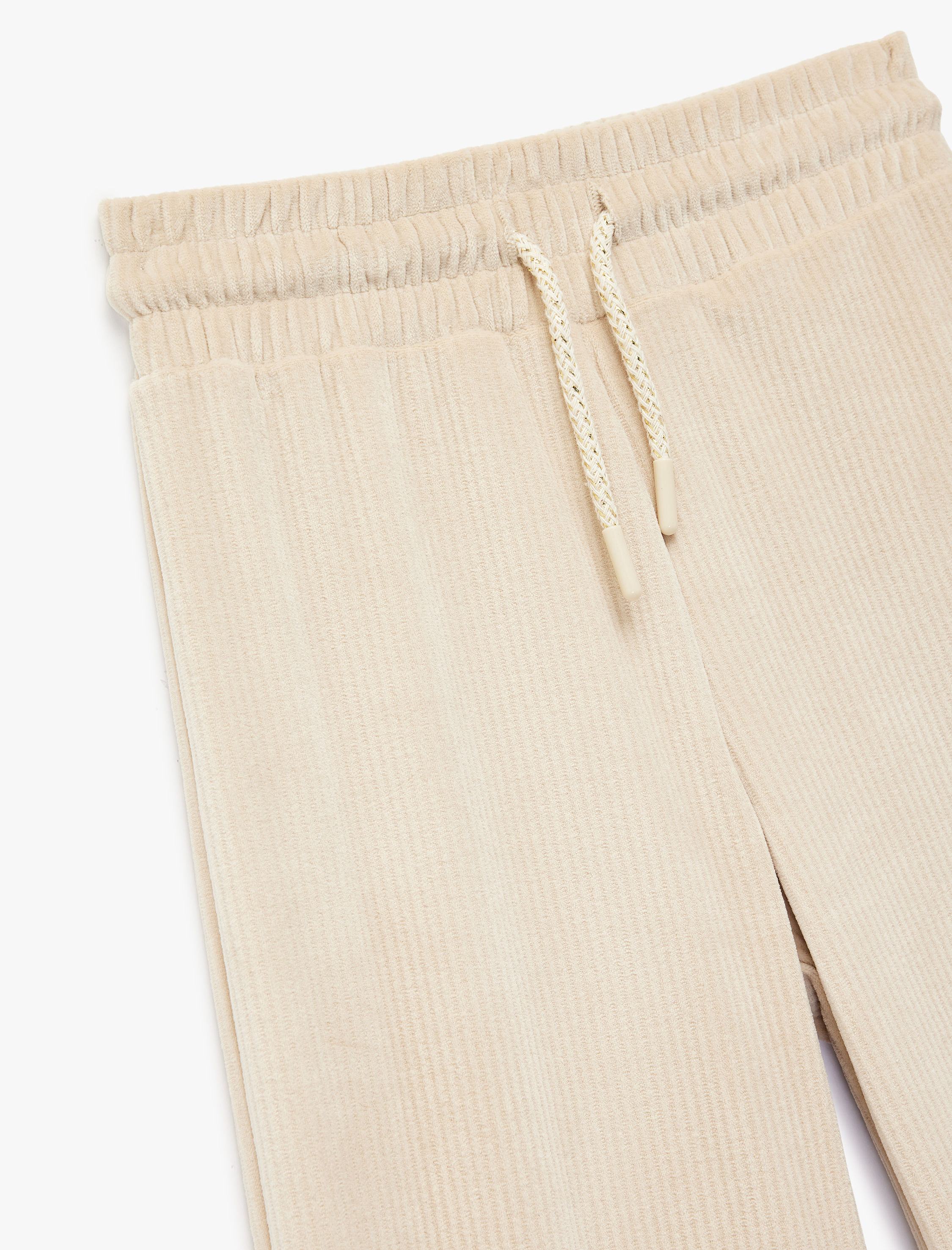  Kız Çocuk Beli Bağlamalı Yırtmaç Detaylı Kadife Geniş Paça Pantolon