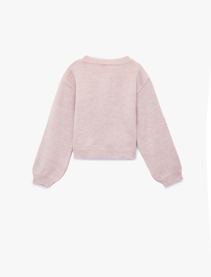 Kız Bebek Uzun Kollu Bisiklet Yaka Çiçek Nakış Detaylı Triko Hırka