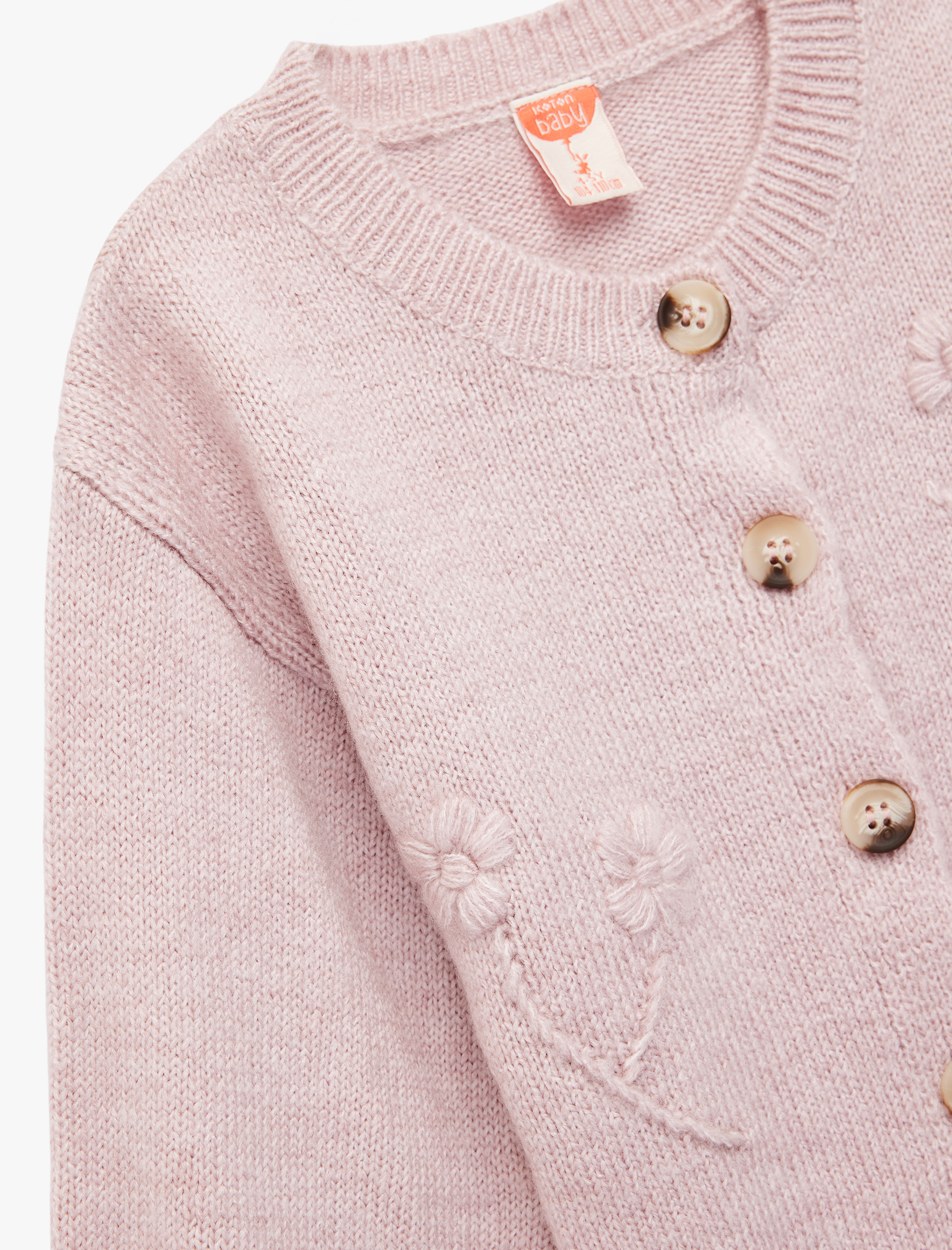  Kız Bebek Uzun Kollu Bisiklet Yaka Çiçek Nakış Detaylı Triko Hırka