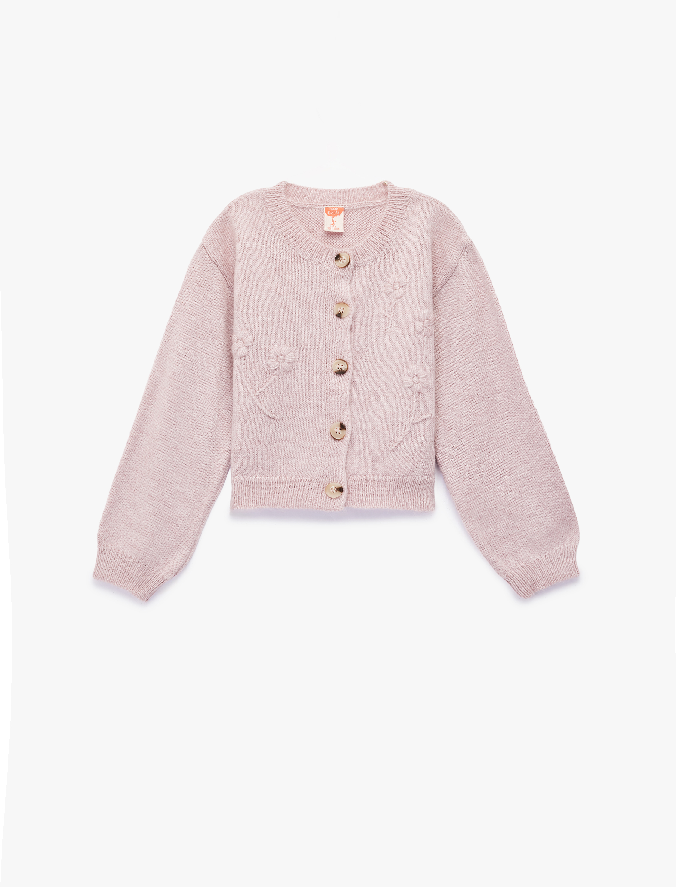  Kız Bebek Uzun Kollu Bisiklet Yaka Çiçek Nakış Detaylı Triko Hırka