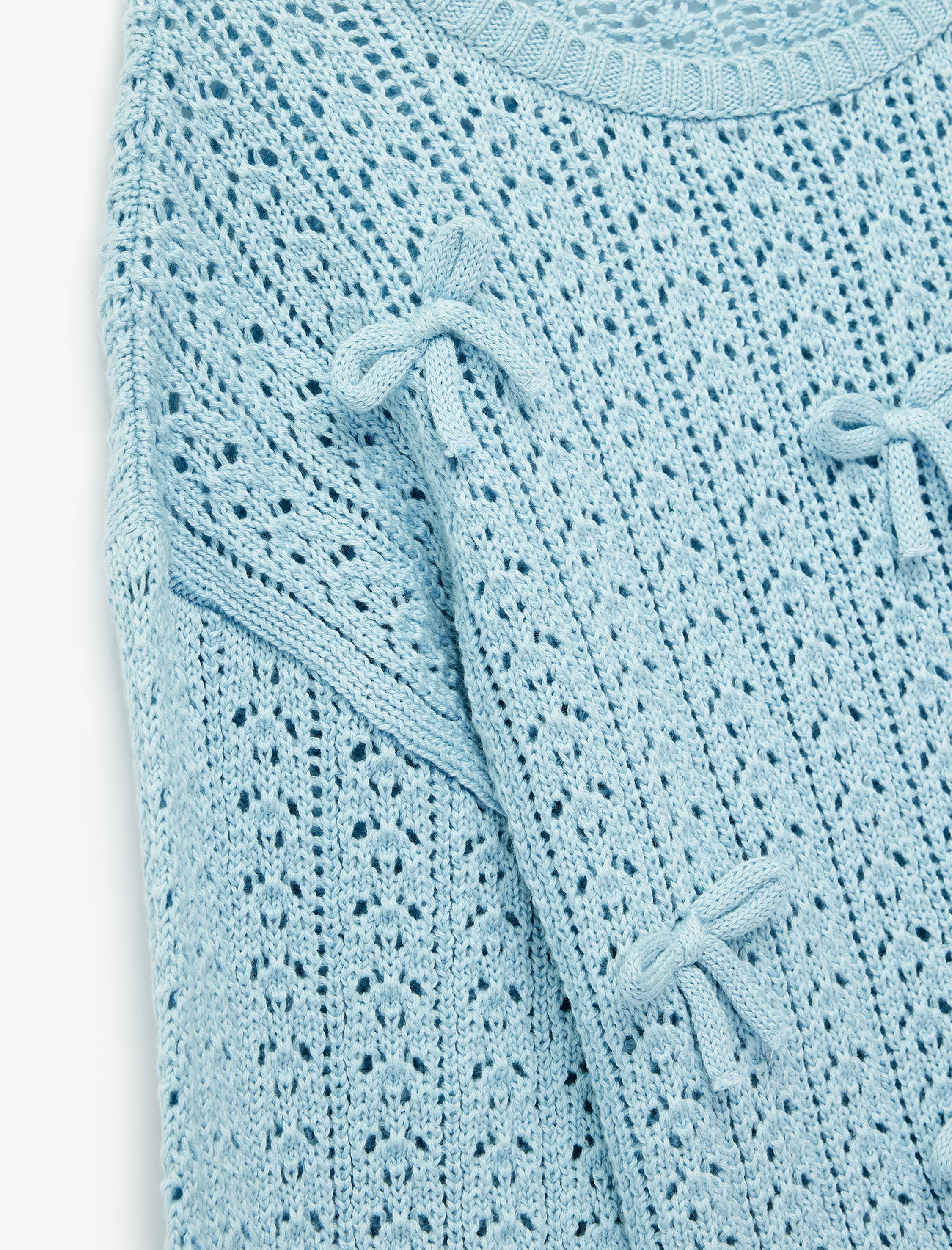  Kız Çocuk Uzun Kollu Bisiklet Yaka Fiyonk Detaylı Ajurlu Triko Kazak