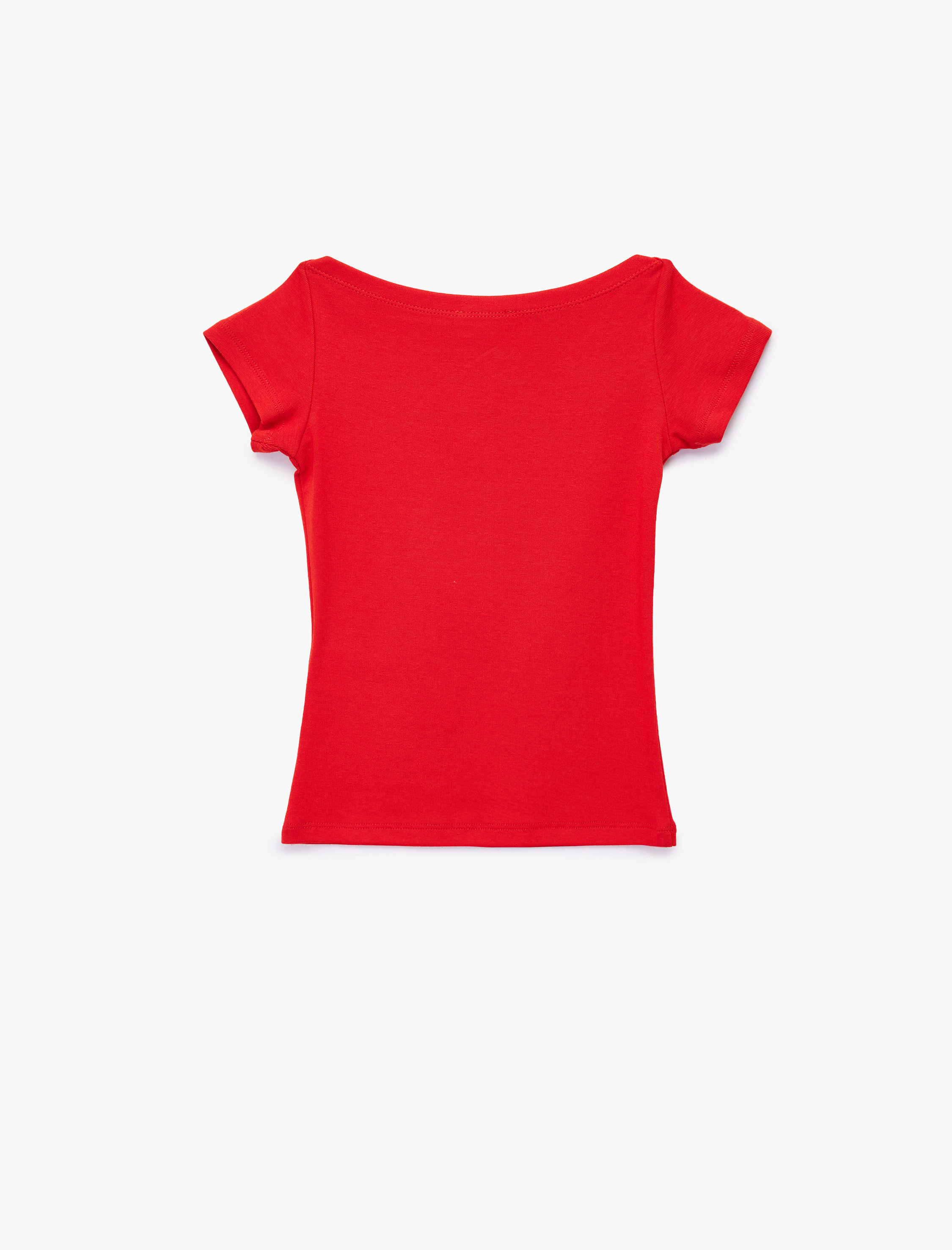  Kız Çocuk Asimetrik Düşük Omuz Kısa Kollu Modal Tişört