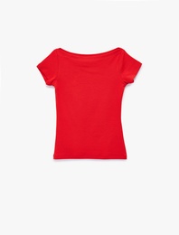 Asimetrik Düşük Omuz Kısa Kollu Modal Tişört