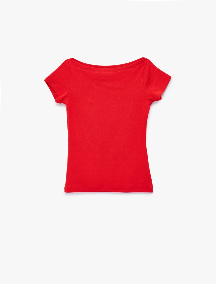 Kız Çocuk Asimetrik Düşük Omuz Kısa Kollu Modal Tişört