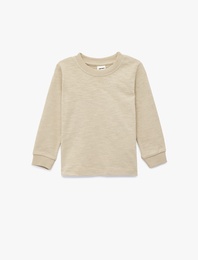 Pamuklu Uzun Kollu Bisiklet Yaka Basic Tişört