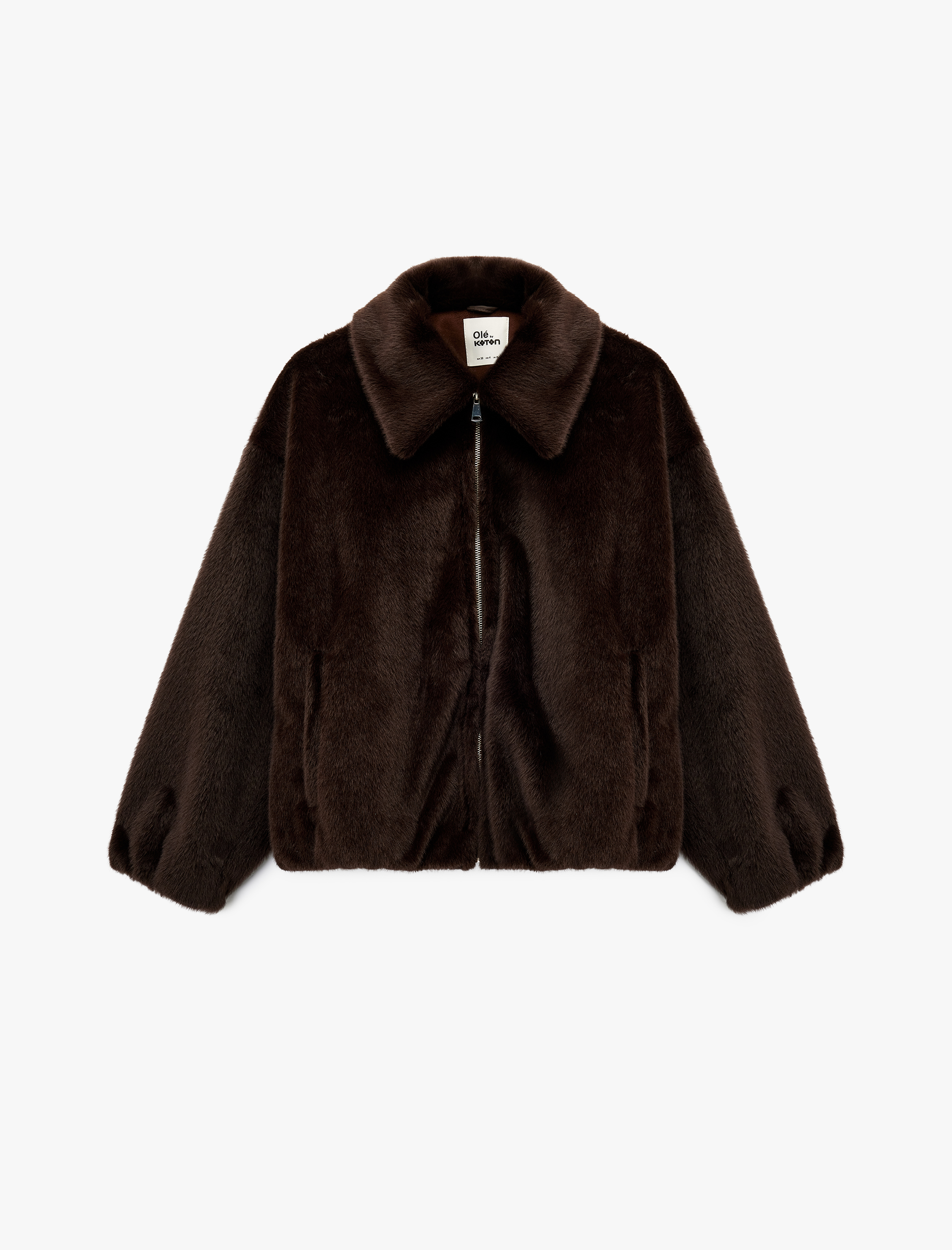   Klasik Yaka Fermuarlı Cepli Oversize Suni Kürk Bomber Ceket