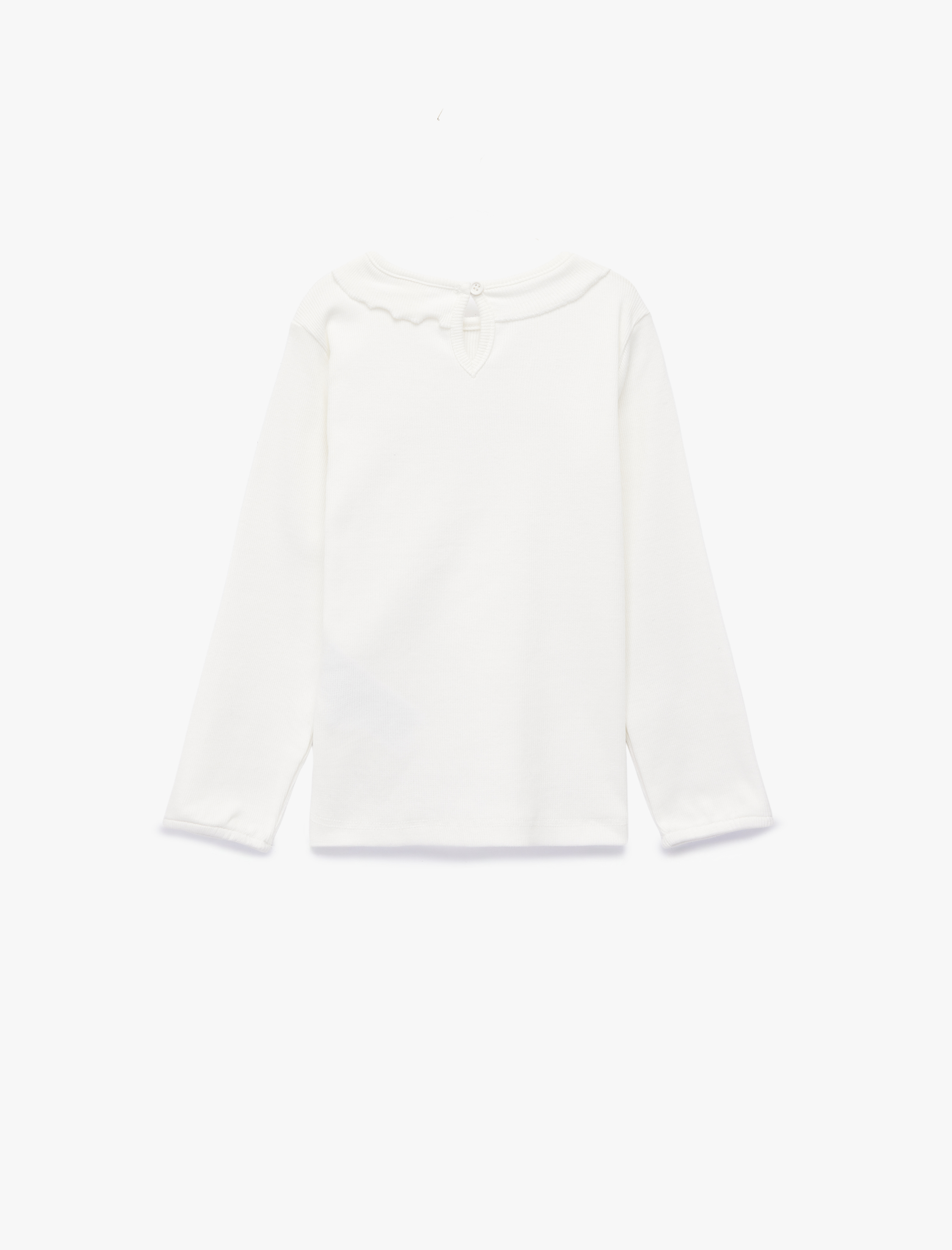  Kız Bebek Pamuklu Fırfır Detaylı Uzun Kollu Bisiklet Yaka Tişört