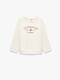 Uzun Kollu Bisiklet Yaka Nakış Detaylı Sweatshirt