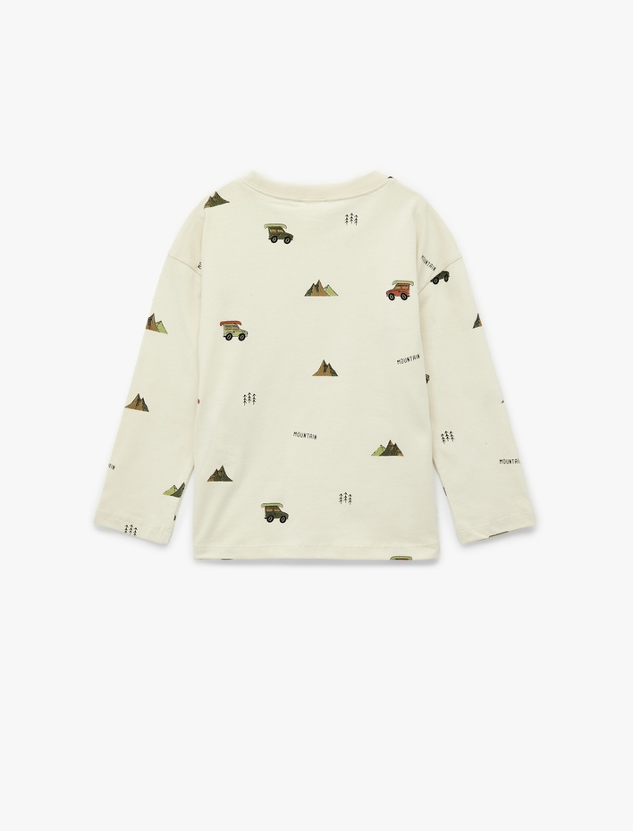 Erkek Bebek Baskılı Uzun Kollu Bisiklet Yaka Pamuklu Tişört