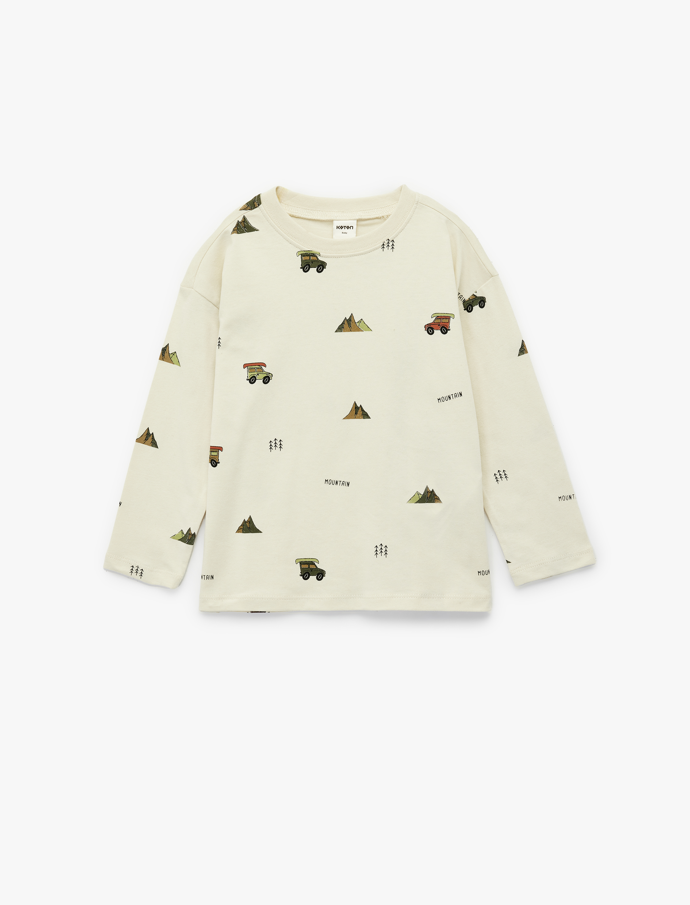  Erkek Bebek Baskılı Uzun Kollu Bisiklet Yaka Pamuklu Tişört