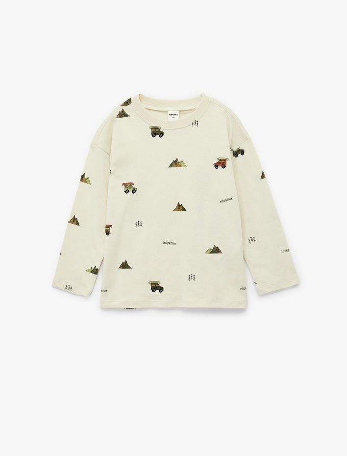 Erkek Bebek Baskılı Uzun Kollu Bisiklet Yaka Pamuklu Tişört