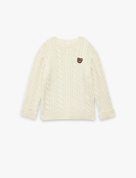 Uzun Kollu Bisiklet Yaka Ayıcık Detaylı Triko Kazak