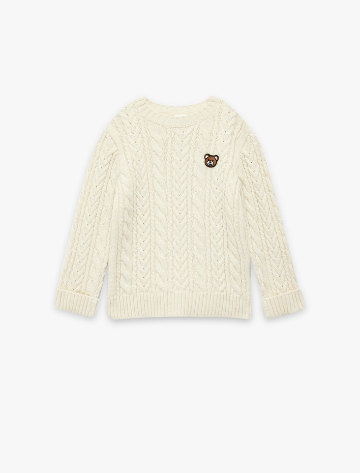 Erkek Bebek Uzun Kollu Bisiklet Yaka Ayıcık Detaylı Triko Kazak