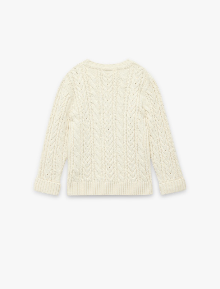 Erkek Bebek Uzun Kollu Bisiklet Yaka Ayıcık Detaylı Triko Kazak