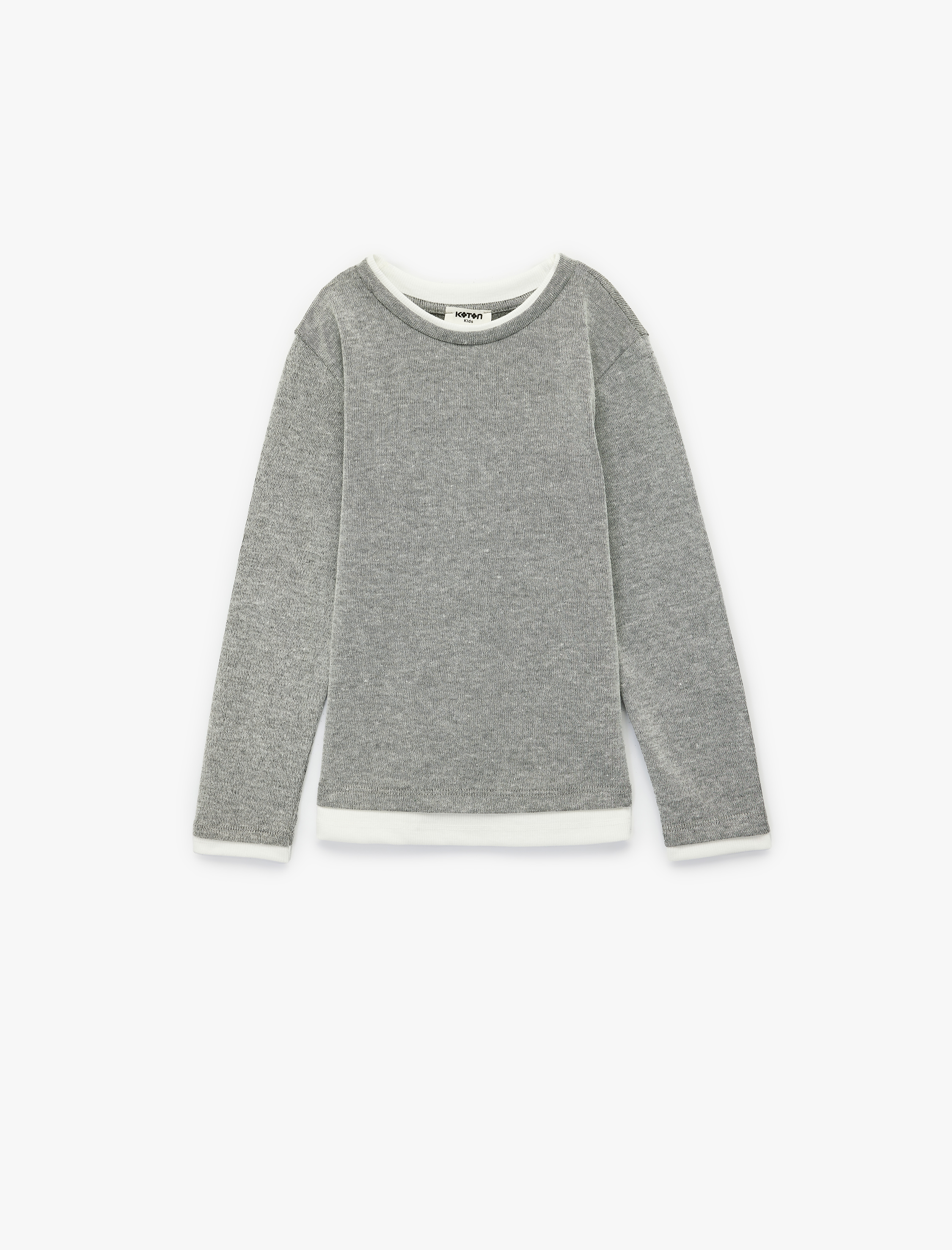  Kız Çocuk Pamuk Karışımlı Bisiklet Yaka Uzun Kollu Basic Tişört