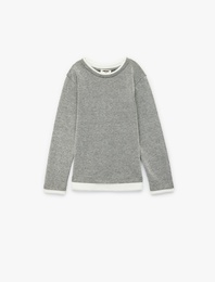 Pamuk Karışımlı Bisiklet Yaka Uzun Kollu Basic Tişört