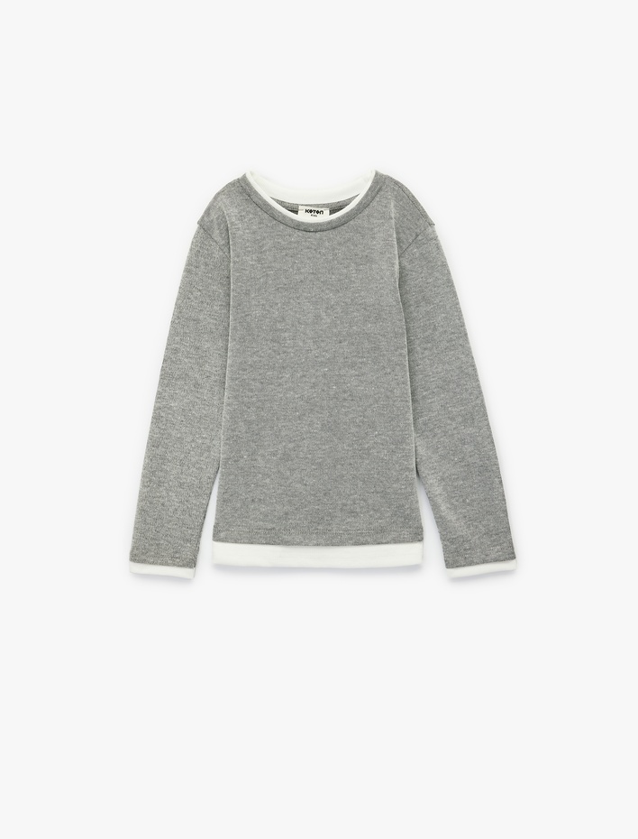 Kız Çocuk Pamuk Karışımlı Bisiklet Yaka Uzun Kollu Basic Tişört