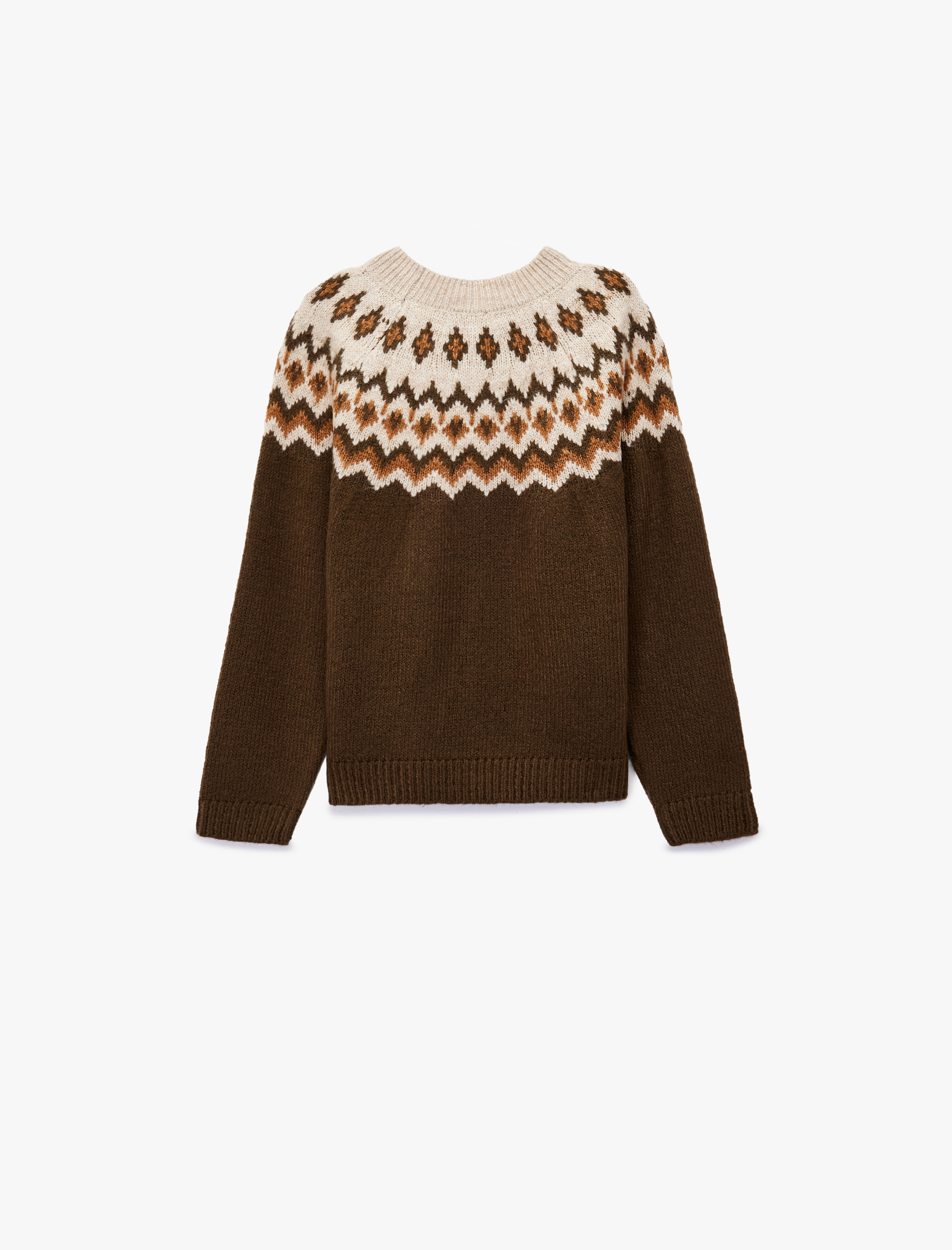  Kız Çocuk Uzun Kollu Bisiklet Yaka Desenli Triko Kazak