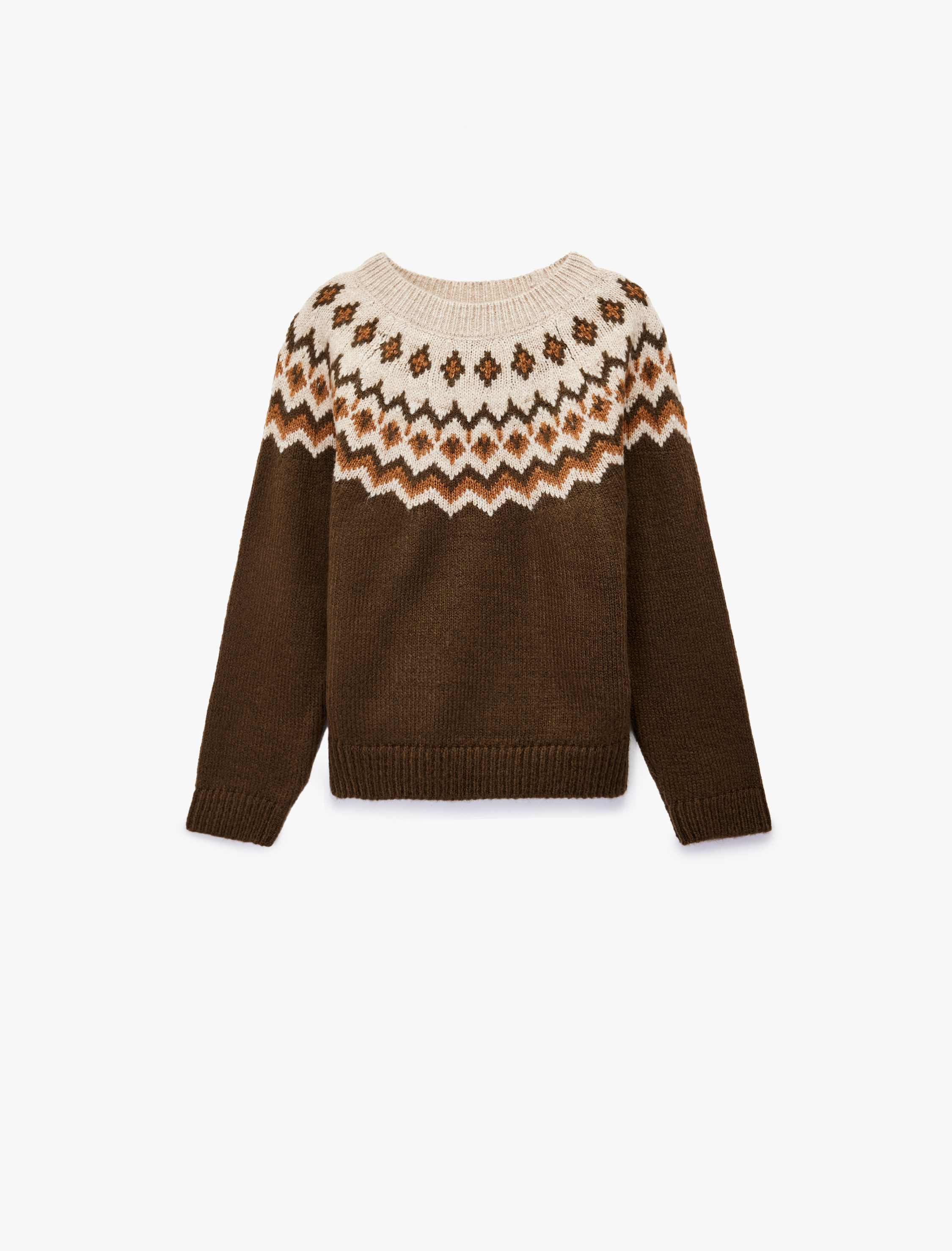  Kız Çocuk Uzun Kollu Bisiklet Yaka Desenli Triko Kazak