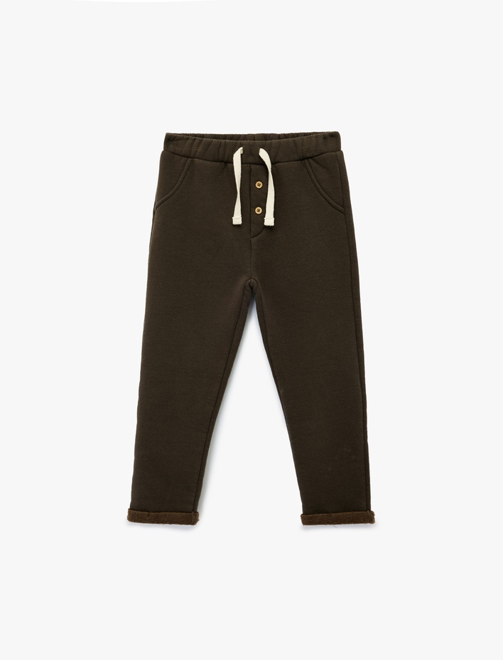 Erkek Bebek Şardonlu Duble Paça Düğmeli Bağcıklı Eşofman Altı