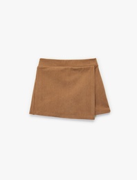 Beli Lastikli Kruvaze Kadife Basic Şort Etek