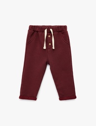 Şardonlu Duble Paça Düğmeli Bağcıklı Eşofman Altı