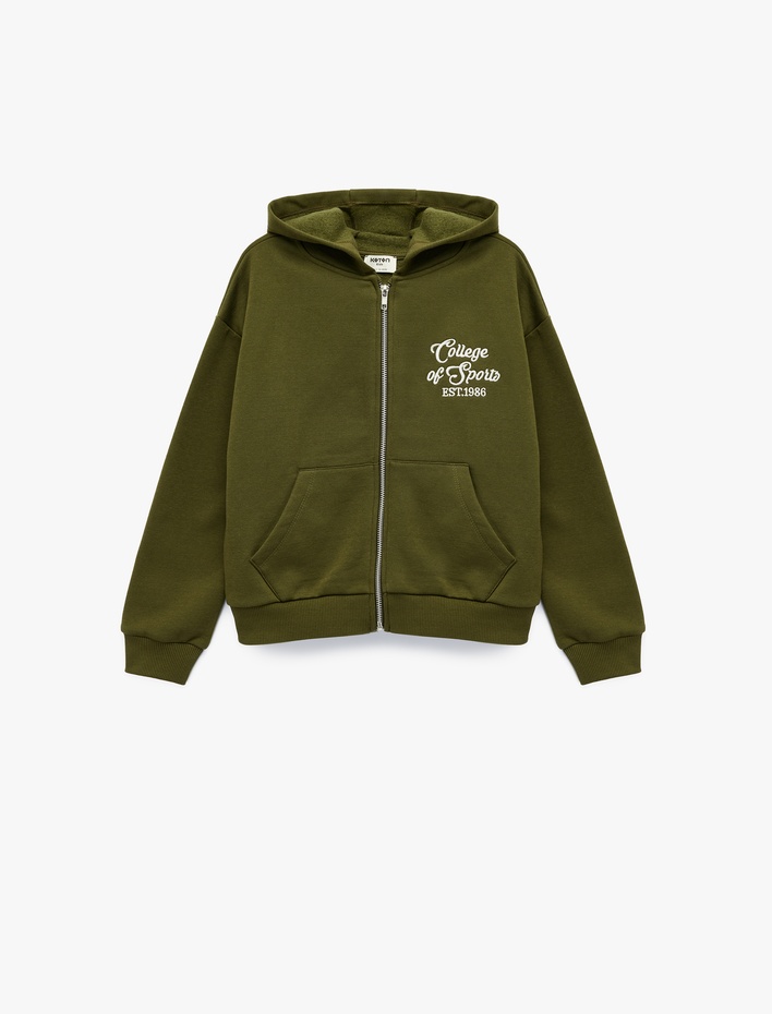 Kız Çocuk Şardonlu Uzun Kollu Kapşonlu Fermuarlı Sweatshirt