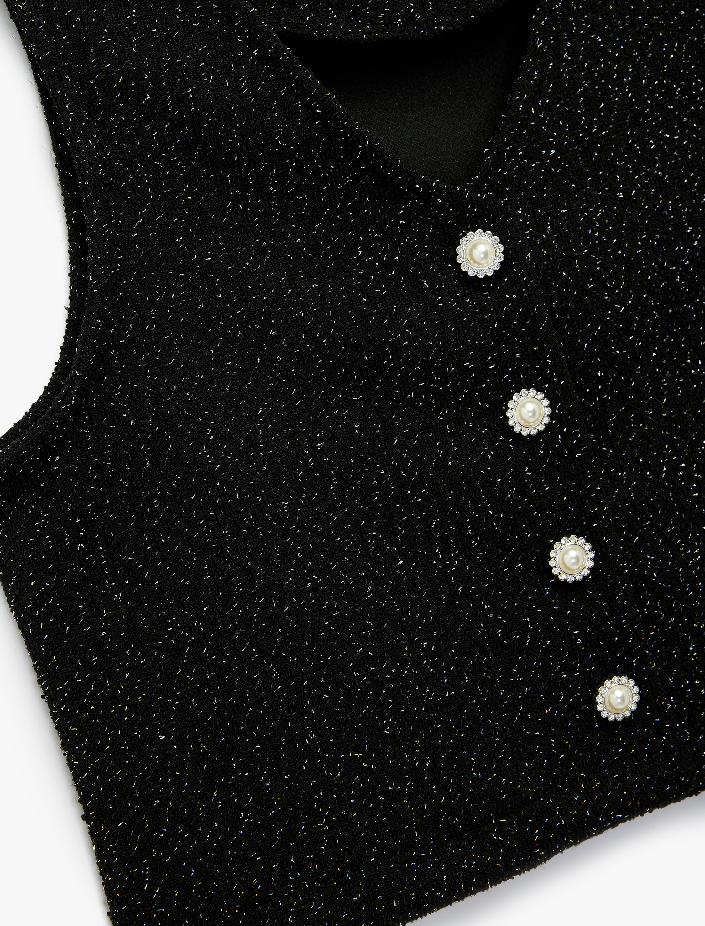  Kız Çocuk Sim Detaylı Kolsuz İnci Düğmeli V Yaka Bluz