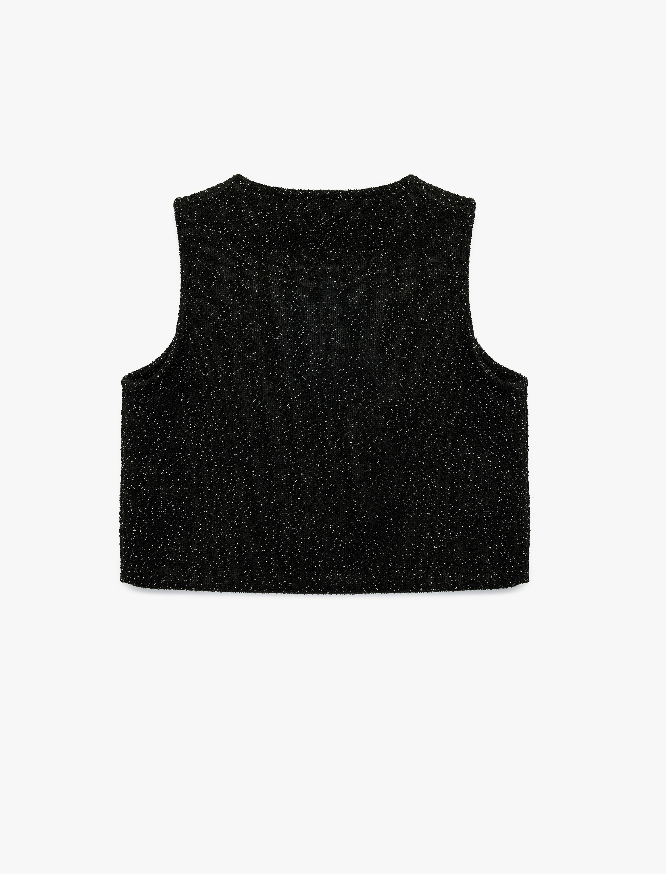  Kız Çocuk Sim Detaylı Kolsuz İnci Düğmeli V Yaka Bluz