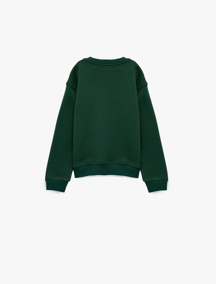 Kız Çocuk Geyik Nakış Detaylı Uzun Kollu Bisiklet Yaka Şardonlu Sweatshirt